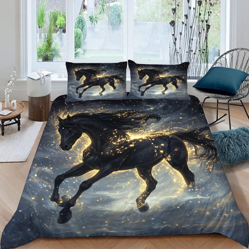 Girls Horse Bedding Set Kids Horses Duvet Cover Sets With Pillowcases, Cartoon Home Textile Decor Bedclothes Bed Linen For Boys