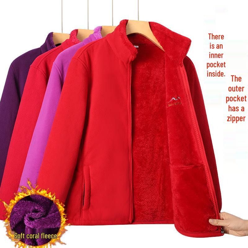 Mid-Aged & Elderly Fleece Sherpa Sweatshirt: Warm Stand Collar Jacket for Fall & Winter.