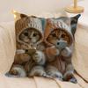 Cute Cat Holding Phone Cushion Cover Silky Short Plush Invisible Zipper Dustproof Sofa Pillow Case For Home Decor