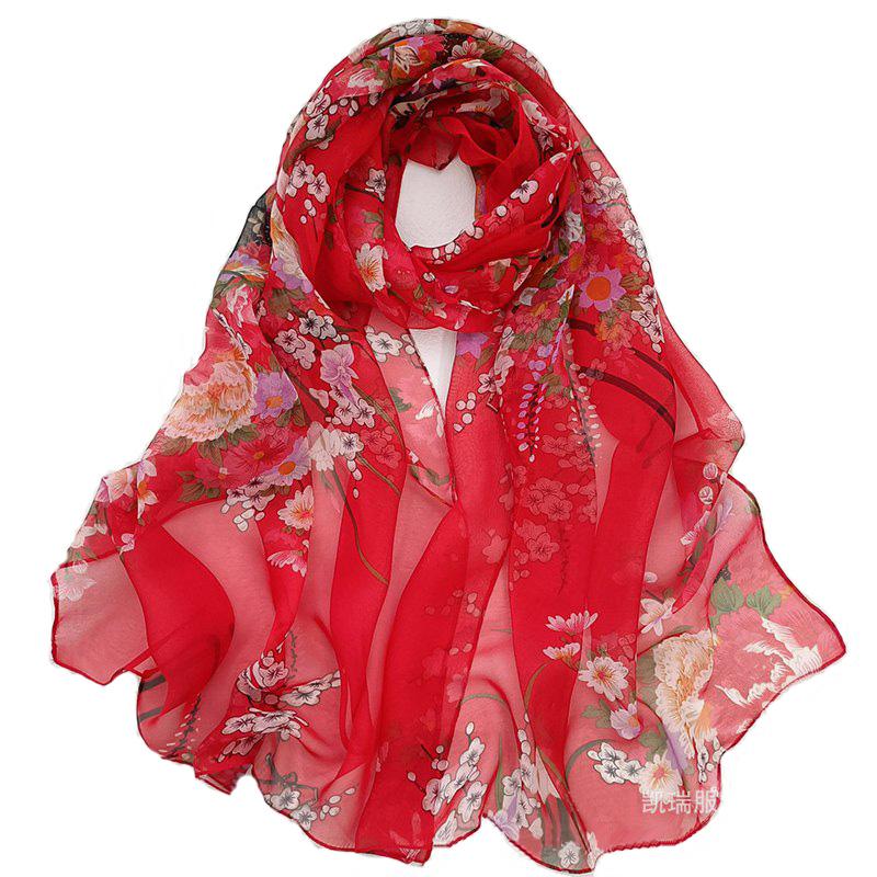 New Fashion Flower Chiffon Silky Georgette Scarf For Women Printing Long Soft Wrap Shawl Beach Kerchief Scarves Foulard Hijabs