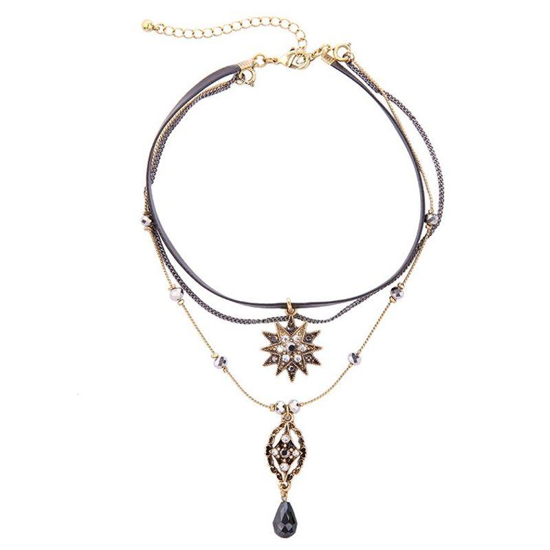 

Tibetan Style Women s Neck Accessories Fancy Pendant Necklace Retro Black(Three-layer chain)