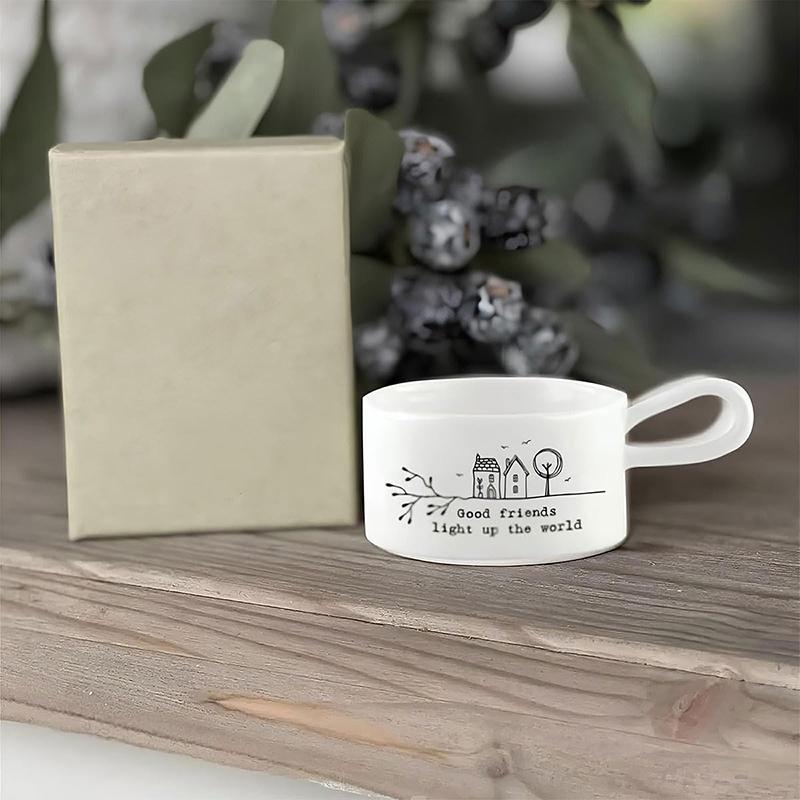 

Подсвечник для чайной чашки с ручкой - Good Friends Light Up The World Керамические подсвечники для свечей Отличный подарок для лучших друзей 01