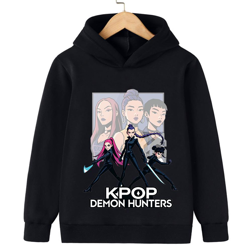 2025 Film KPop Demonjegere Tegneserie Jenter Gutter Hettegensere Barnetrykk Mote Casual Topper Casual Jenteklær