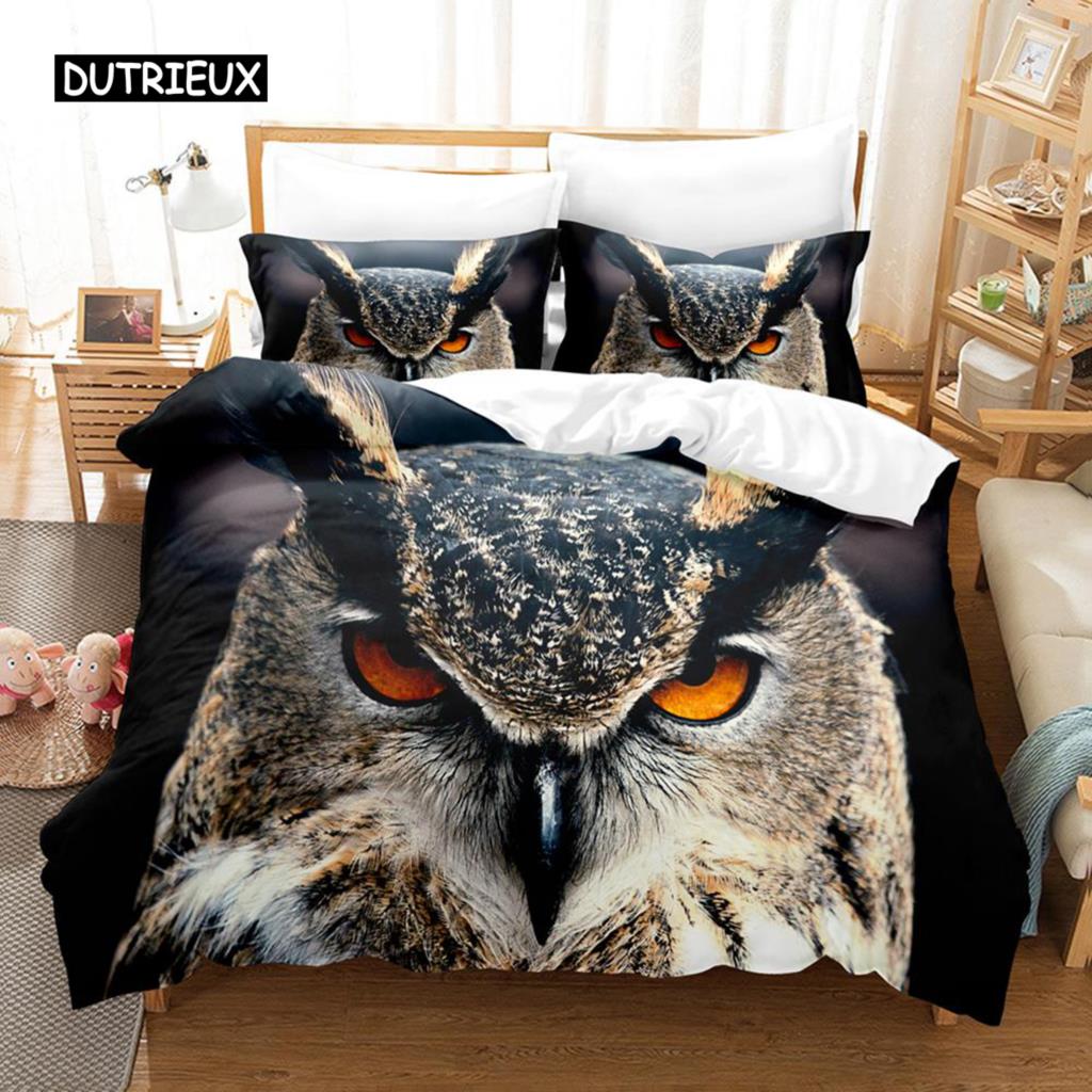 

Комплект пододеяльников с изображением совы из микрофибры, симпатичный белый пододеяльник с изображением совы, птица, животное, пододеяльник для мальчиков, подростков, взрослых, двуспальный, размера Queen 150x200cm 3pcs