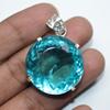 Naturalny Niebieski Topaz Wisiorek Okrągły Kształt 100% Certyfikowany Srebro Próby 925 Kamienie Szlachetne my-393-k