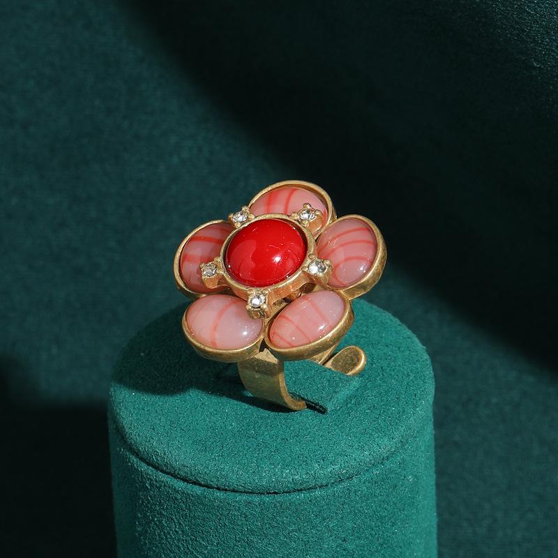 Vintage Green Chalcedony Necklace with Red and Pink Floral Diamond Pendant