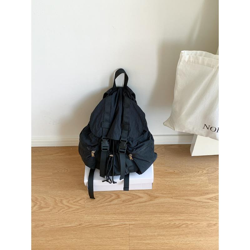 Flip Pull Rope Pleated Backpack Simple Female College Student Schoolbag Casual Buckle Large Capacity Backpack