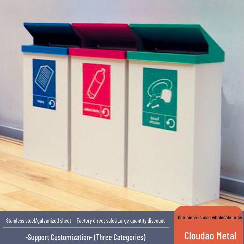 Large Outdoor Stainless Steel Trash Can with Three or Four Compartments for Streets, Parks, and Communities