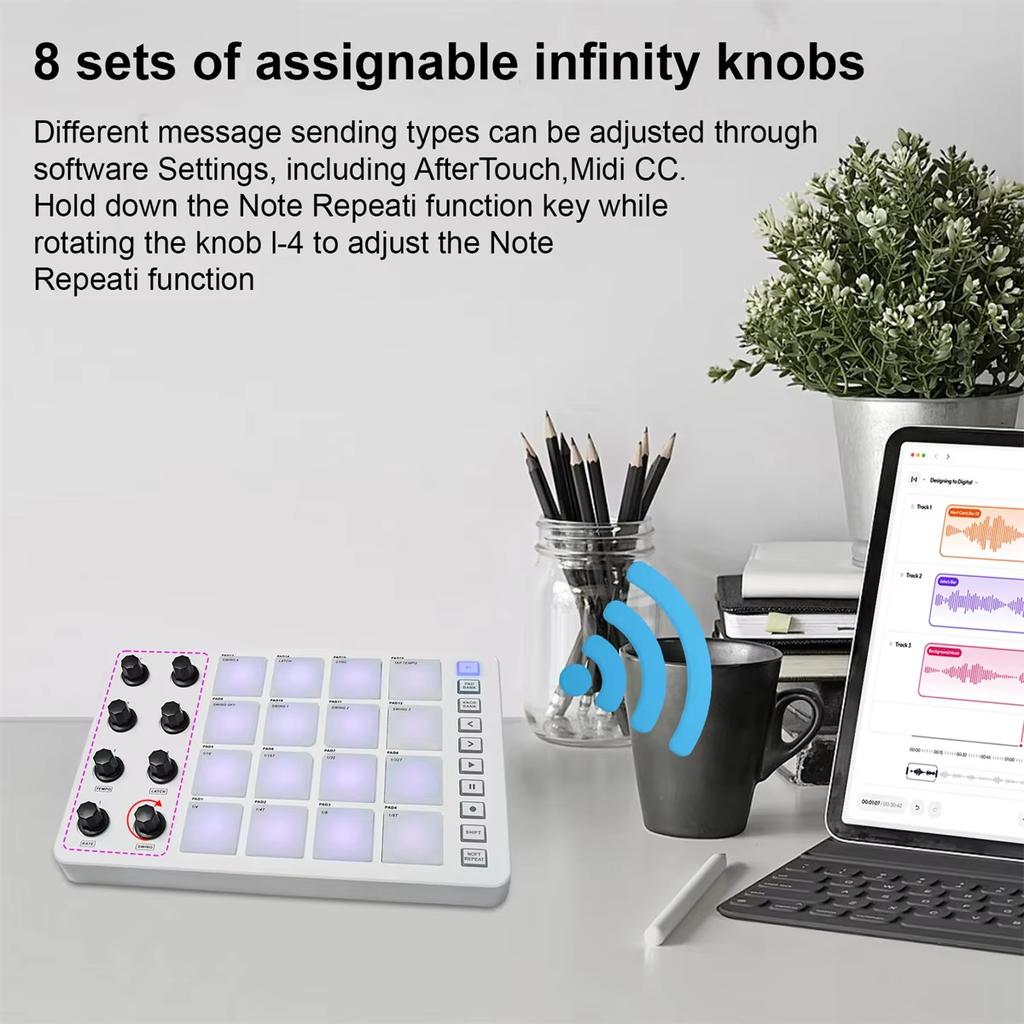 M-VAVE SMC-PAD Wireless MIDI Pad | 16 RGB Pads, Bluetooth & USB-C Portable for Studio/Live