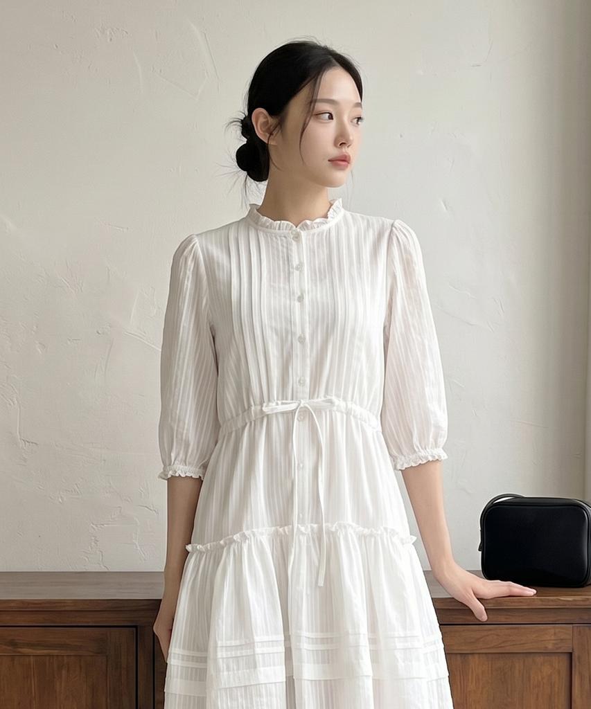 Roem 3/4 Length High-Neck Cotton Midi Dress Rmowg26Rt3