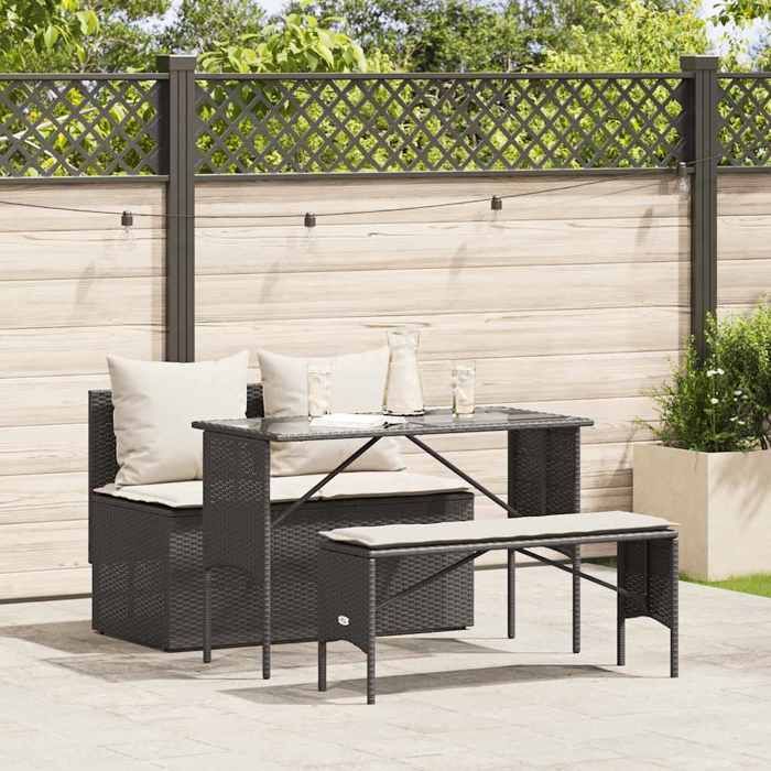 VidaXL Garden Dining Set with Cushions 3 Pcs Black, Outdoor Dining Set, Dining Furniture 4104181
