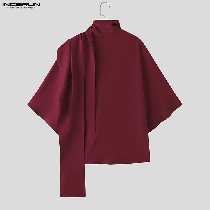 INCERUN Men Cowl Collar 3/4 Sleeve Gothic Casual Loose T-shirts Tops