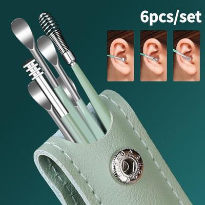 6Pcs/set Ear Wax Pickers Earpick Wax Remover Stainless Steel Piercing Kit Earwax Curette Spoon Care Ear Clean Toolear Cleaner HTBE YSXX