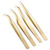 New Stainless Steel Lash Extension Tweezers Anti-Slip Gold Curved Tip Tweezers Straight Tweezers Makeup Accessories