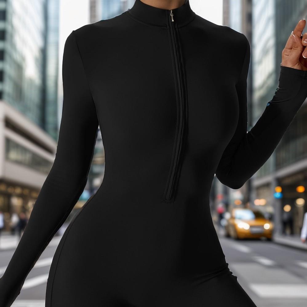 Autumn Winter Long Sleeve Long Zipper Yoga One Piece Suit Integrated Sports Fitness Tight One Piece Clothing Beach Vacation Elegant Casual Wear