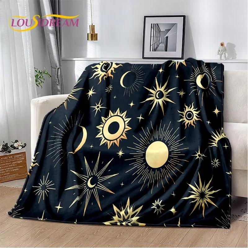 Misteriosa Manta de Franela Suave con Mandala del Sol y la Luna del Tarot para Camas, Dormitorio, Sofá, Picnic, Manta de Tiro para Ocio al Aire Libre, Regalo