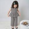 Sweet Little Girls Plaid Lace Vest Long Pants Two Piece Clothing Set