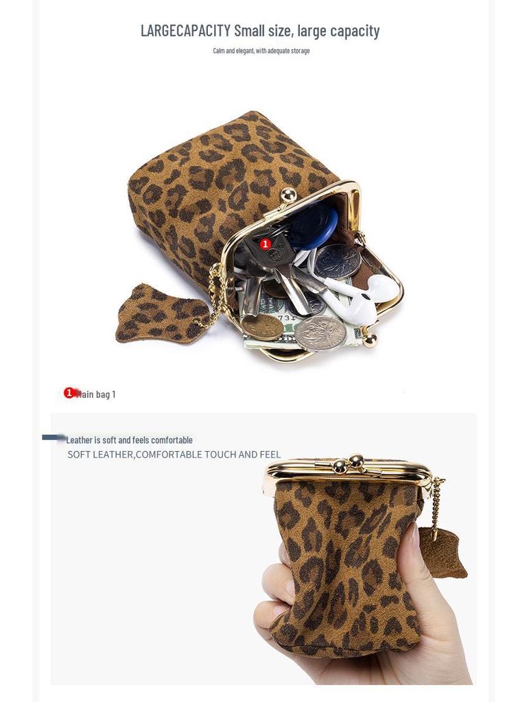 Genuine Leather Mini Leopard Print Coin Purse – Multi-functional Storage Bag for Women