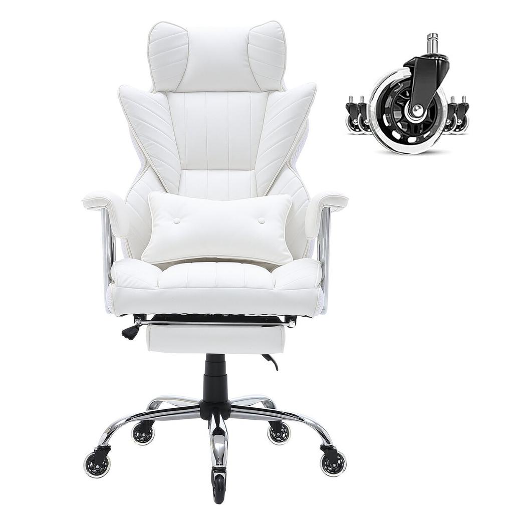 Reclining Office Chair with Footrest, Heavy Duty PU Leather Wide Office Chair, Big and Tall Executive Office Chairs with Lumbar Support, Strong Metal
