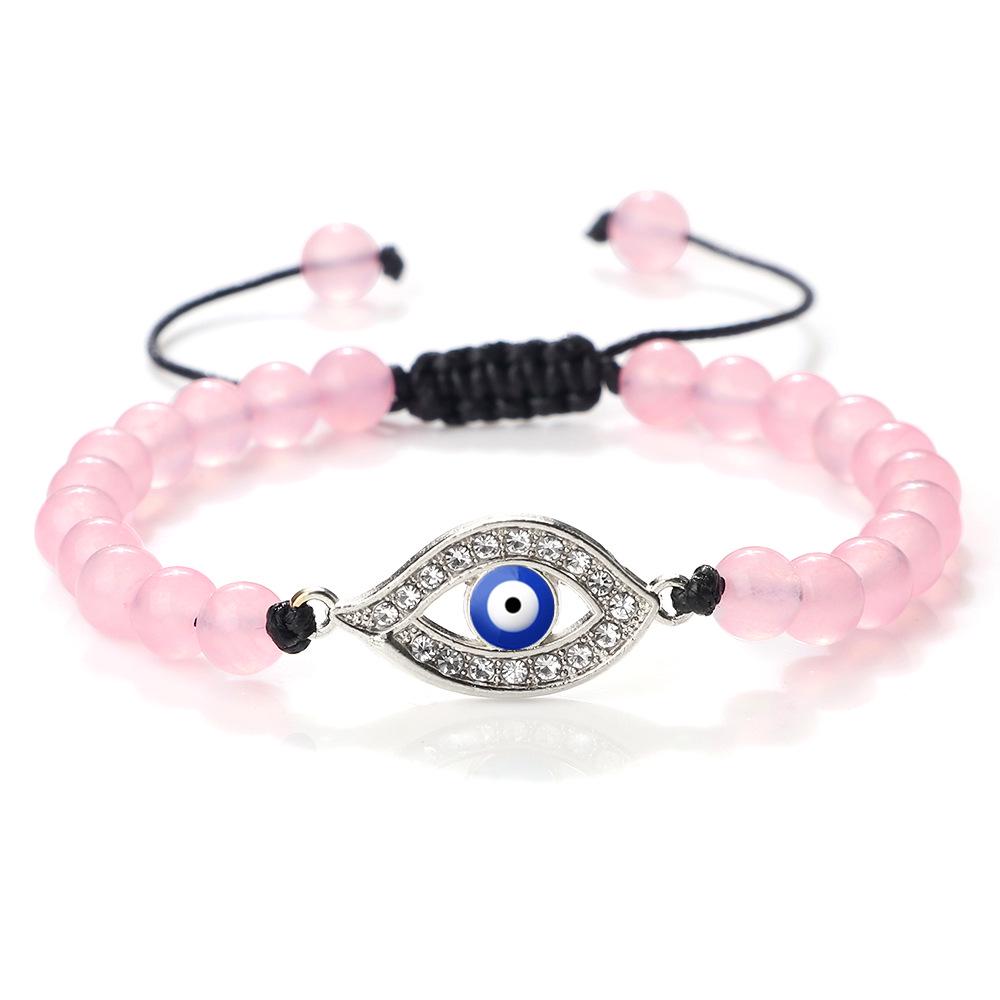 Devil's Eye Round Bead Bracelet with Plated Alloy Woven Cord
