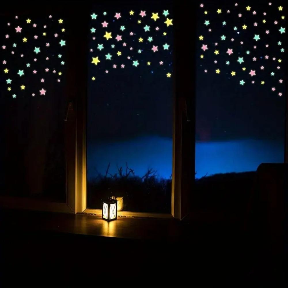 3D Star and Moon Energy Storage Fluorescent Glow In the dark Luminous on Wall Stickers for Kids Room living room Deca