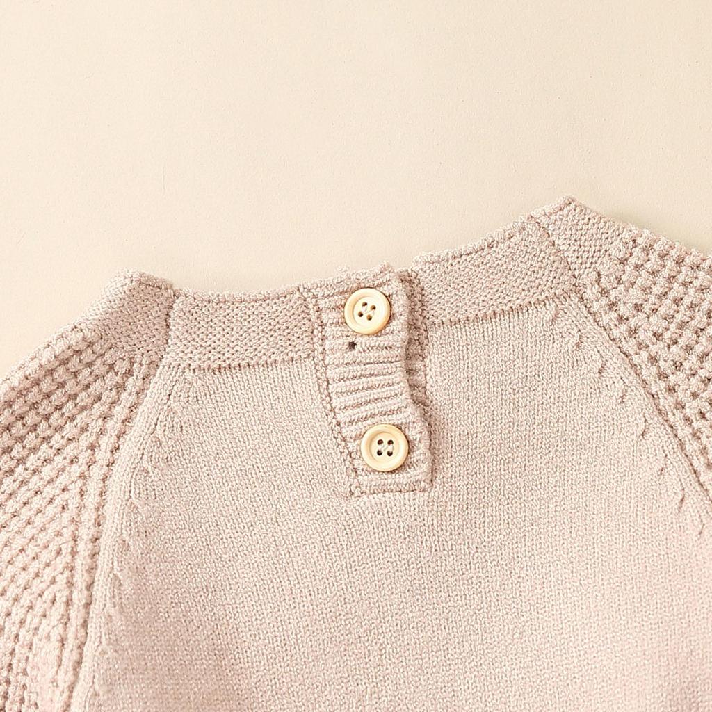 Baby Girls Waffle Sweater Rompers Flower Embroidery Crew Neck Long Sleeve Drawstring Infant Fall Toddler Clothes Bodysuits