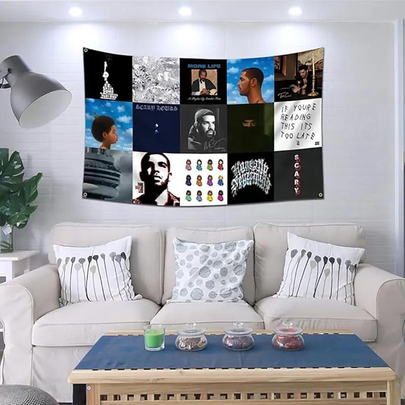Rap Flag Tapestry Music Album Cover Collage Tapestry Wall Hanging College Dormitory Bedroom Living Room Home Wall Decoration
