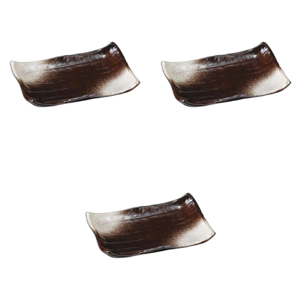 Set of 3 Akebono Yakitori Plates x x Ceramic Yakitori Plates by Setomonohonpo Wave-Shaped [21 4.5 4cm]