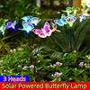 3 Heads Solar Powered Butterfly Lamp Waterproof RGB Garden Floor Lamp Cordless Realistic Landscape Lawn Lamp Patio Walkway