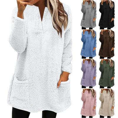 Damenmode Lässig Langarm mit Taschen V-Ausschnitt Lässig Warm Langarm T-Shirt
