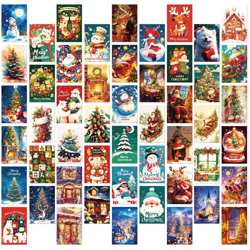 50 Christmas Eve Wall Cards - Diy Bedroom/Living Room Atmosphere Background Decorations Message Cards