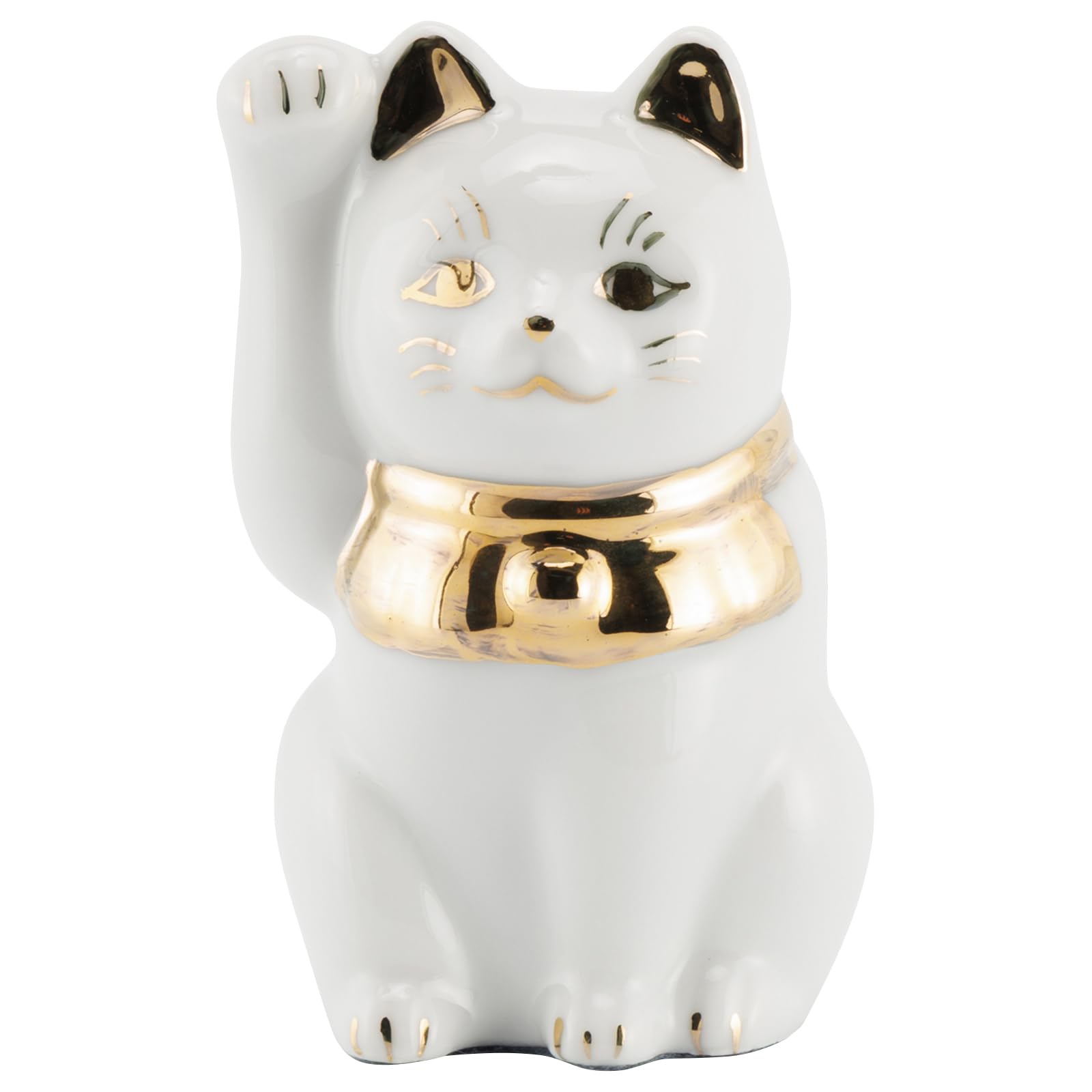 

Seto ware white with right paw in approximately 5cm in diameter and 9cm in mini good luck made in Maneki-neko (beckoning cat) figurine, gold, height, белый