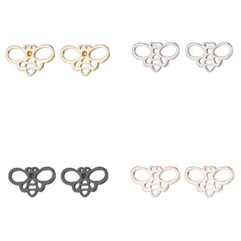 Women's Japanese-Korean Style Bee Stud Earrings - Stainless Steel Hollow Insect Ear Bone Studs