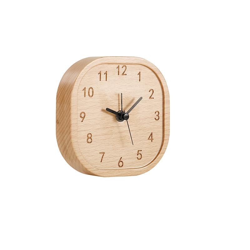 Solid Wood Retro Alarm Clock - Silent Bedside Table Clock