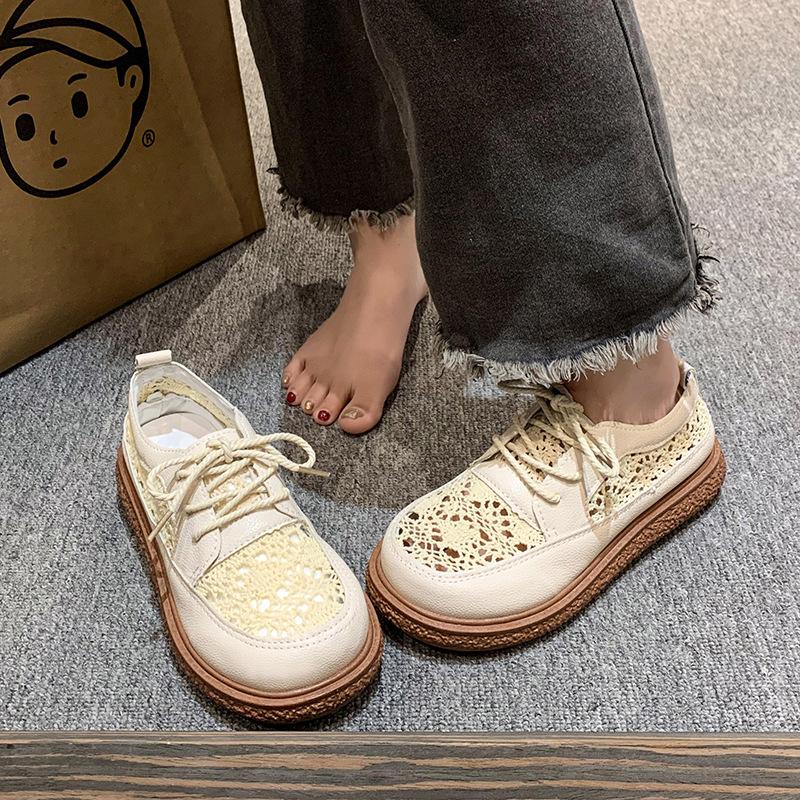 Soft sole Harajuku big head shoes women's summer 2025 new lace breathable fisherman shoes thick sole muffin sole single shoes