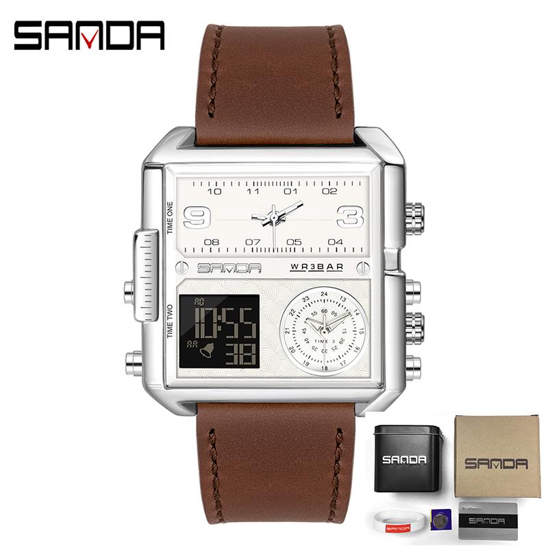 Sanda Business Big Dial Orologi da uomo Marca di lusso Cronografo Quadrato  Pelle Orologio da polso maschile Goldegn Digital Led Watch Men Relogio  Masculino acquista in modo economico — spedizione gratuita, recensioni