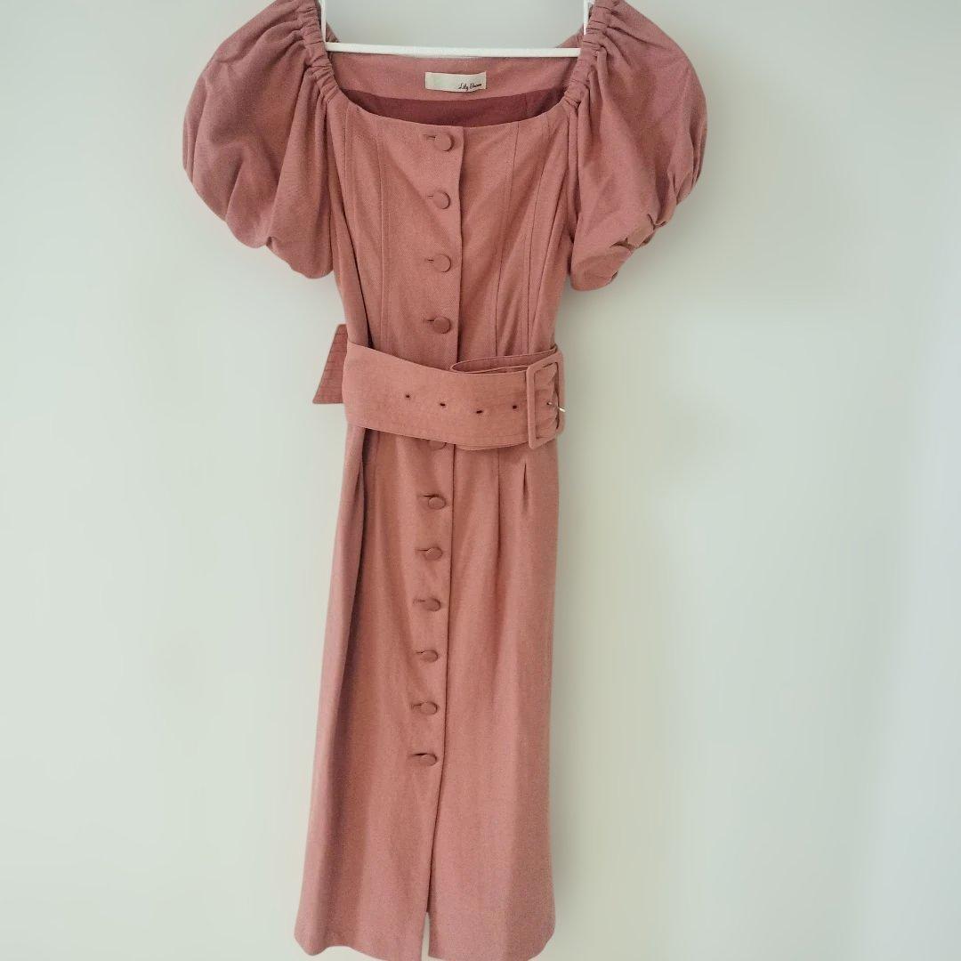 Pink puff sleeve long dress Lily Brown