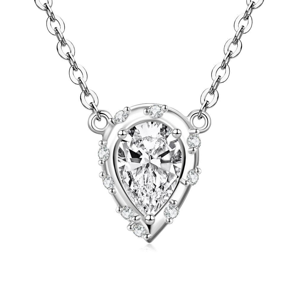 Trendy Elegant Shiny Gold Plated 6x9mm Pear & Round Cubic Zirconia V-Neck Collarbone Chain Teardrop Pendant Necklace for Women