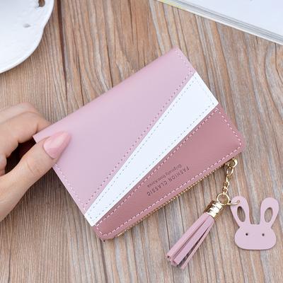 Portafoglio da Donna con Nappa Design Patchwork Piccolo Portamonete con Cerniera Decorazione Portasoldi Semplice Porta Carte Colore a Contrasto Pelle PU