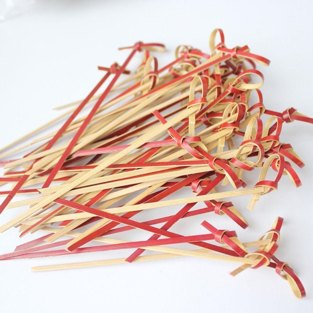 100pcs 9/12/15cm Cocktail Bamboo Skewers Looped Knot Cocktail Picks  Party Decorative