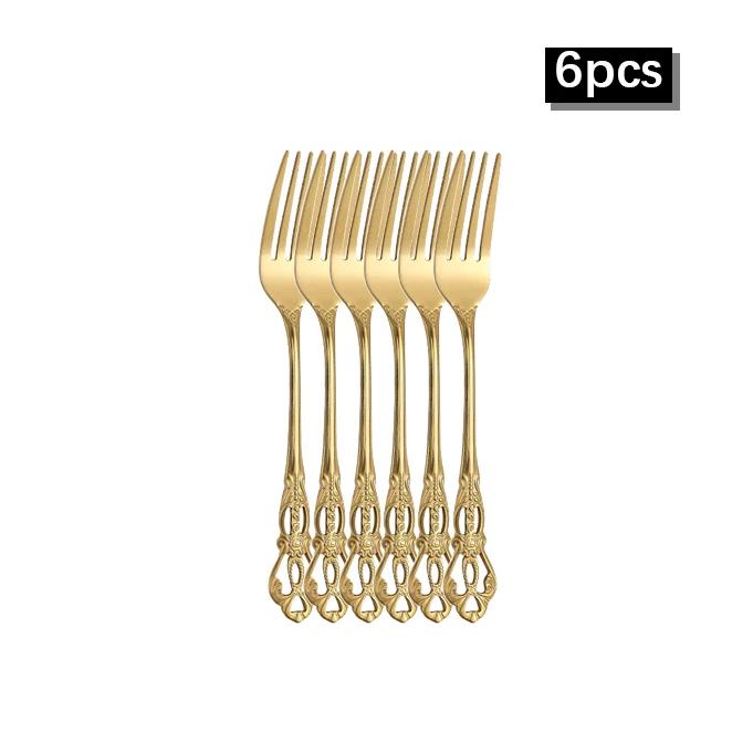6/30pcs Gold Embossed High-end Stainless Steel Tableware Huangting Western Steak Knife and Fork Spoon Dessert Spoon and Fork