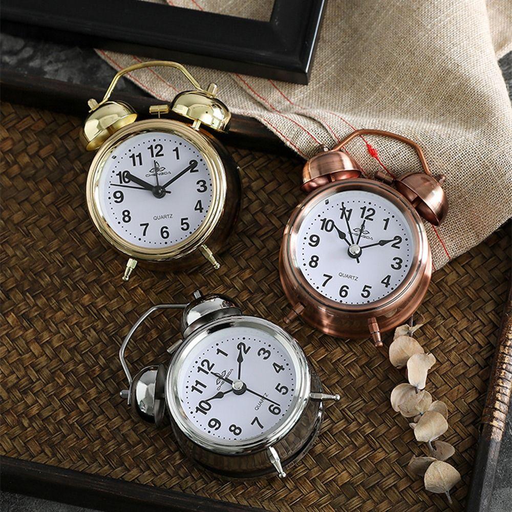 Creative Classical Alarm Clock Super Loud Mute Type Bell Alarm Clock Double Bell Metal Frame Silent Table Clock Home Decor