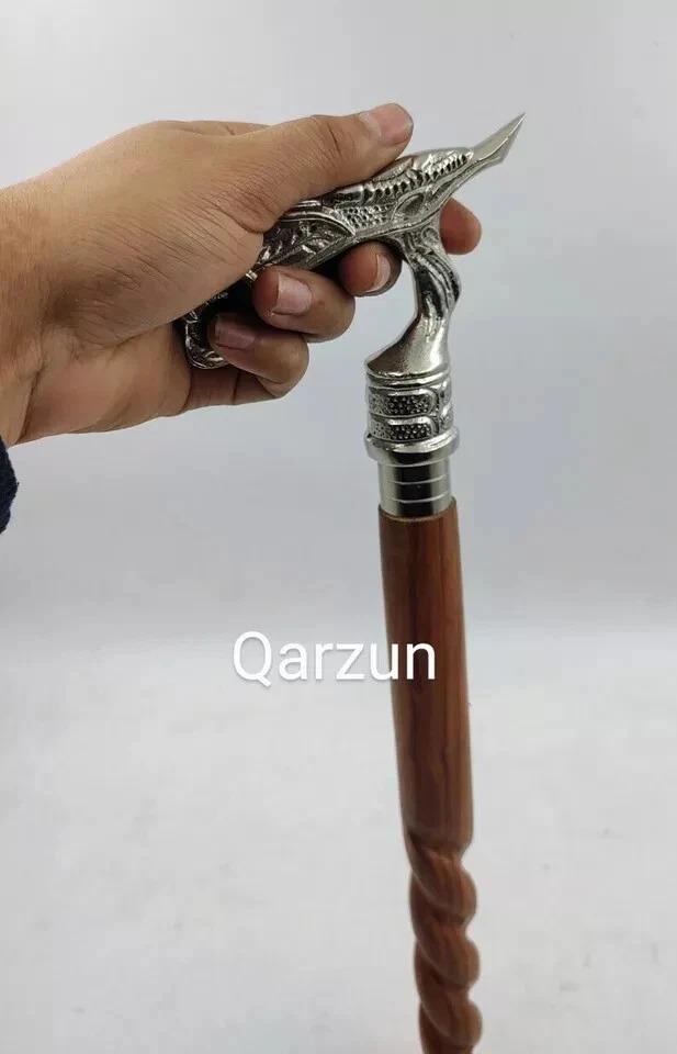 Metal Designer Dragon Silver Handle Cane Head Handle Wooden Walking stick