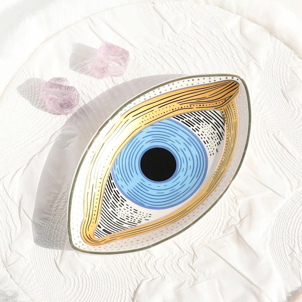 Ceramic Jewelry Dish Storage Trays Trinket Dish Ring Dish Evil Eye Plate Jewelry Organizer Containers Home Desktop Deco