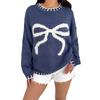 Women's Bow Jacquard Sweater Autumn/Winter Lazy Style Loose Warm Comfortable Hooded Knitted Sweater 3617