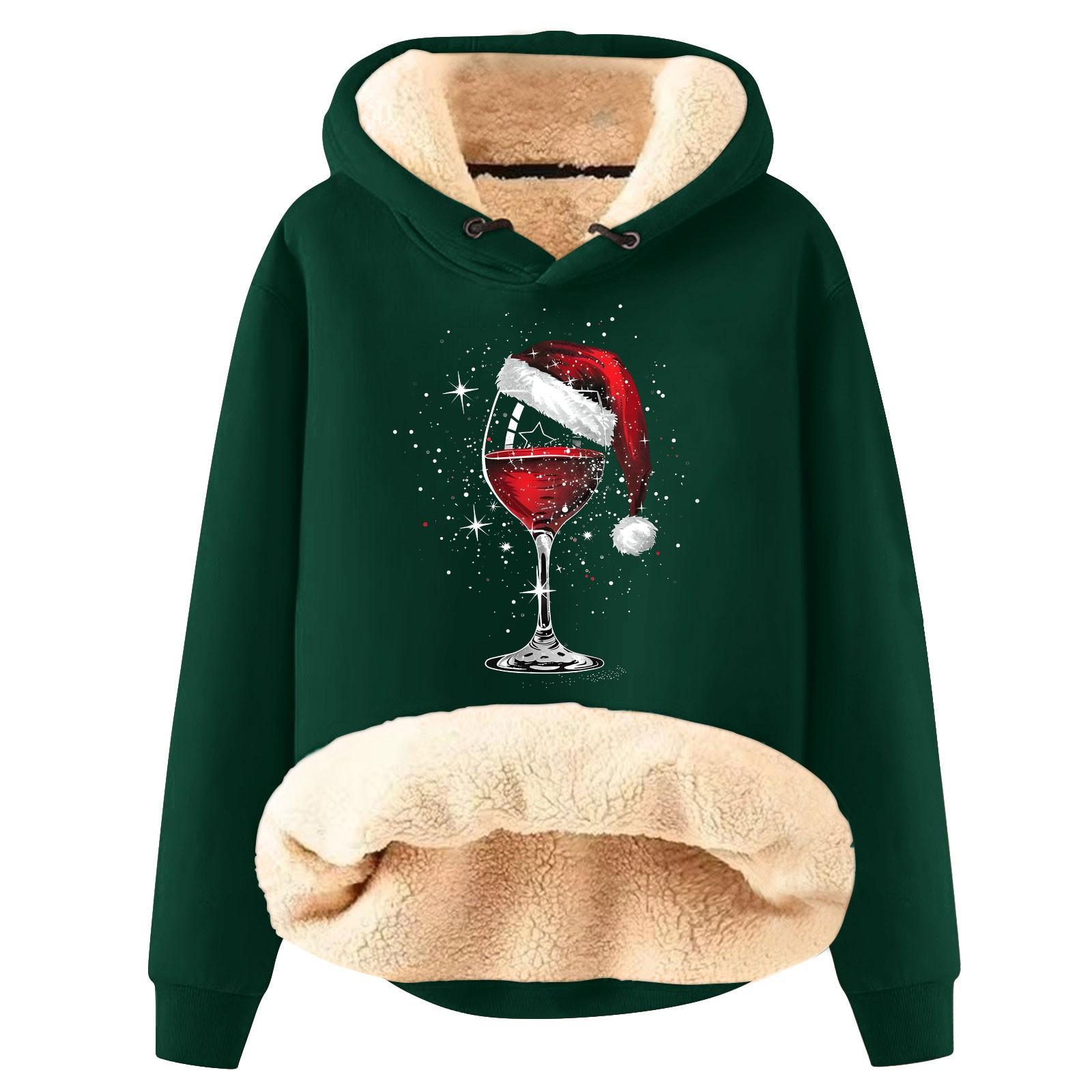 

Женская модная толстовка с капюшоном и рождественским принтом, утепленная, свободная, с капюшоном L