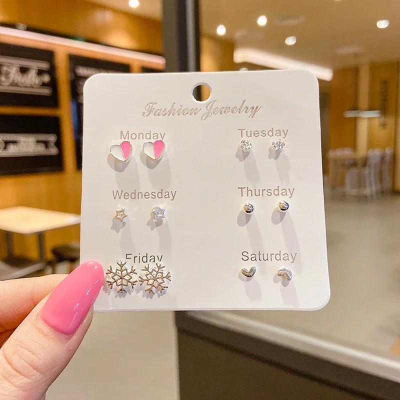 A Suit of Summertime Dazzle Colour Small Stone Sweet Earrings SetS for Women Crystal Clear Butterfly Love Heart Set Paty Jewerly