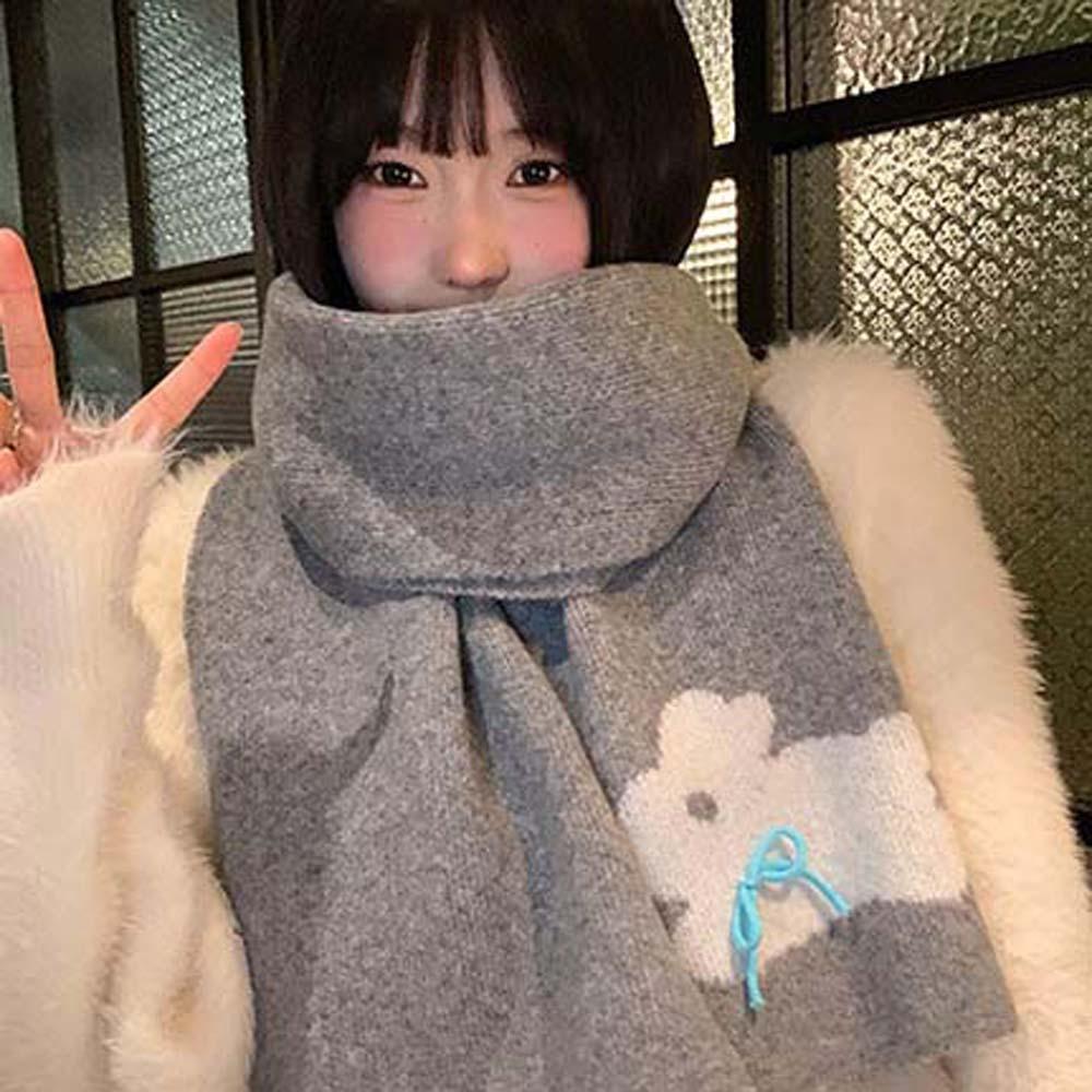 

Soft Cartoon Thick Shawl Polyester Long Scarf Gift Rabbit Knitted Scarf Outdoor рожевий