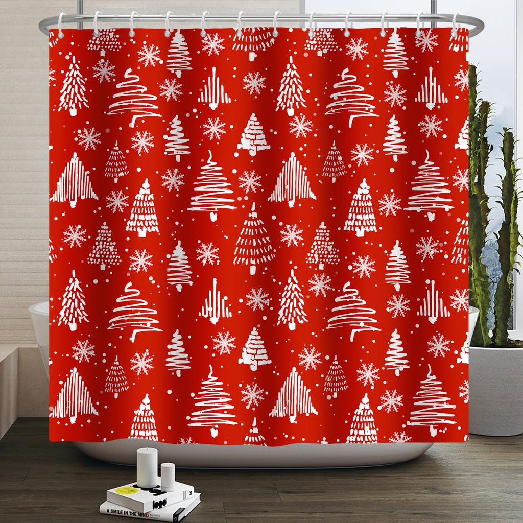 1/3/4pcs Navidad Merry Christmas 3D Printing Shower Curtain Polyester Waterproof Green Festival Accessories For Bathroom Decor