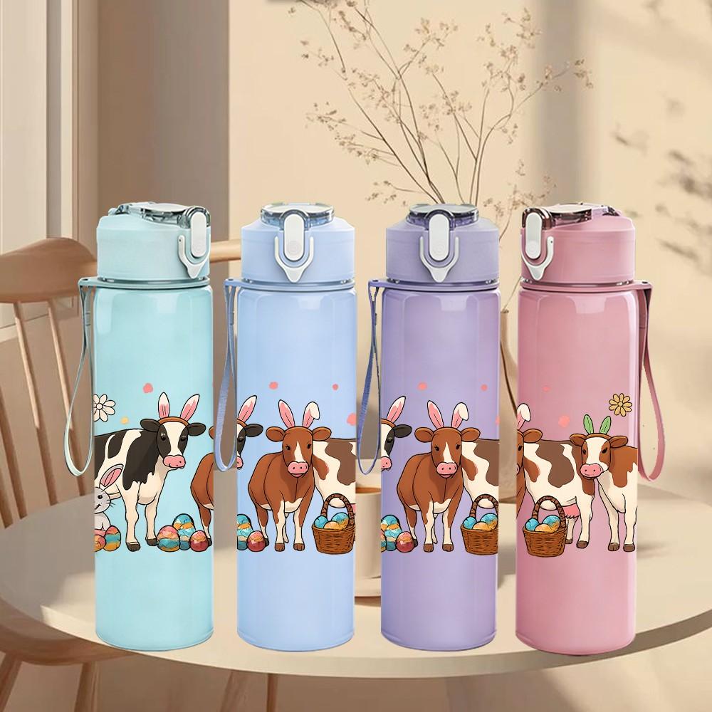 1PC Herd Dairy Cows 750ml Color Plastic Sports Water Bottle Leakproof Flip Straw Lid Suitable for Sports Office Home Use